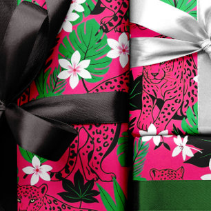 Papier Cadeau Motif sans couture de léopard tropical jungle rose