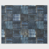 Papier Cadeau Motif sans couture de patchwork en denim indigo (Plat)