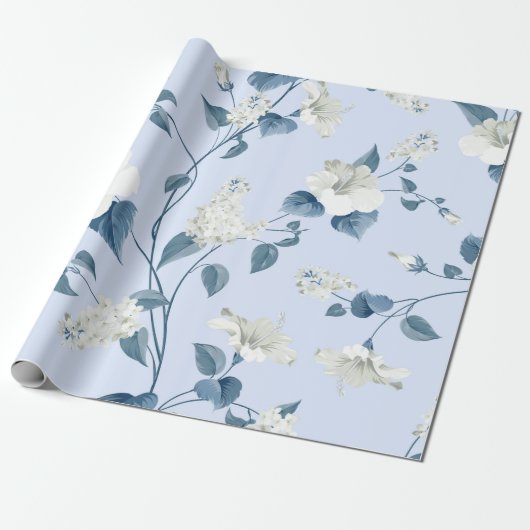 Papier Cadeau Motif sans couture de siringa et fleurs d'hibiscus (Déroulé)