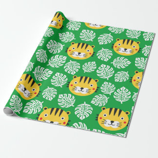 Papier Cadeau Motif sans couture de tigre avec feuilles tropicau