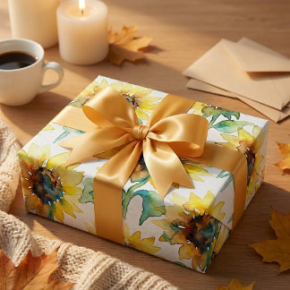 Papier Cadeau Motif sans couture de tournesols à l'aquarelle abs