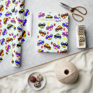 Papier Cadeau Motif sans couture de voiture pixelisée pour anniv
