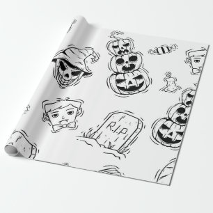 Papier Cadeau Motif sans couture des icônes d'halloween avec tir