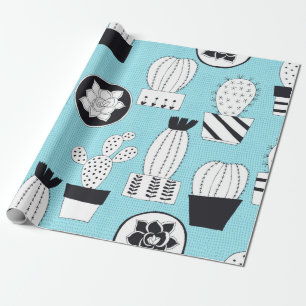 Papier Cadeau Motif sans couture dessiné à la main avec cactus e