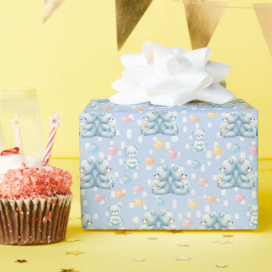 Papier Cadeau Motif sans couture d'ours bleu mignon et de poisso