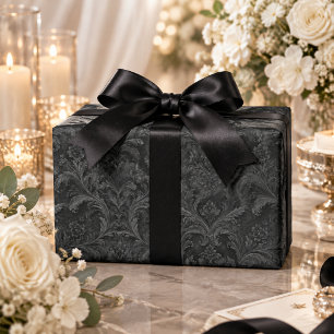 Papier Cadeau Motif sans couture en damas noir luxueux