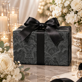Papier Cadeau Motif sans couture en damas noir luxueux