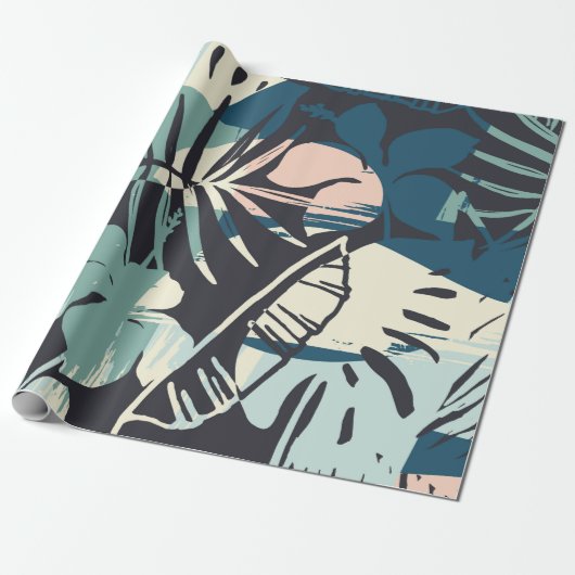 Papier Cadeau Motif sans couture exotique avec plantes tropicaux (Déroulé)