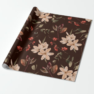 Papier Cadeau Motif sans couture fleurie bohème avec brun foncé 