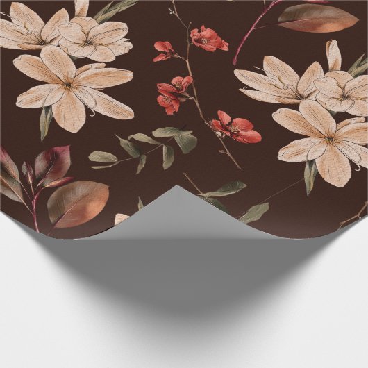 Papier Cadeau Motif sans couture fleurie bohème avec brun foncé (Coin)