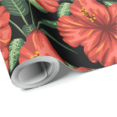 Papier Cadeau Motif sans couture Fleurs rouges tropicales feuill (Coin rond)