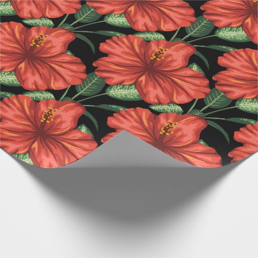 Papier Cadeau Motif sans couture Fleurs rouges tropicales feuill (Coin)