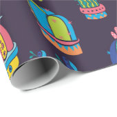 Papier Cadeau motif sans couture florale avec de mignons cactus  (Coin rond)