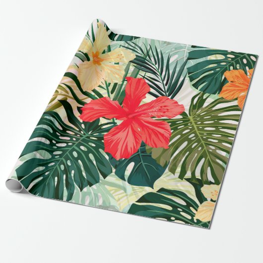 Papier Cadeau Motif sans couture hawaïenne couleur été avec métr (Déroulé)