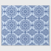 Papier Cadeau Motif sans couture Mandala bleu foncé et clair (Plat)