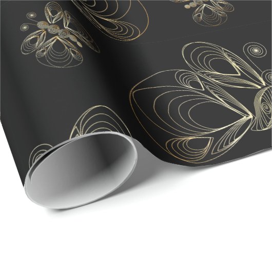 Papier Cadeau Motif sans couture noir et d'or d'art déco avec (Coin rond)