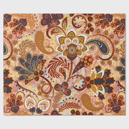 Papier Cadeau Motif sans couture Paisley avec des fleurs dans l' (Plat)