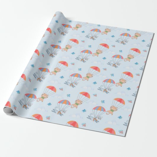 Papier Cadeau Motif sans couture Skydiver Cat (Déroulé)