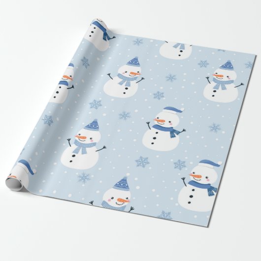 Papier Cadeau Motif sans couture Snowman, arrière - plan d'hiver (Déroulé)