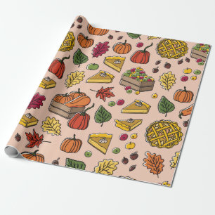 Papier Cadeau Motif sans faille avec tarte citrouille, tarte aux