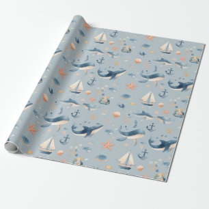 Papier Cadeau Motif sans fin de dauphin à l'aquarelle