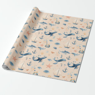 Papier Cadeau Motif sans fin de dauphin à l'aquarelle