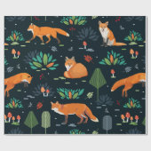 Papier Cadeau Motif sans joint avec renards, arbres, feuilles, c (Plat)