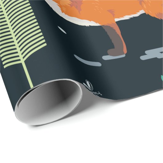 Papier Cadeau Motif sans joint avec renards, arbres, feuilles, c (Coin rond)