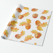 Papier Cadeau motif sans soudure automne avec feuilles en chêne  (Déroulé)