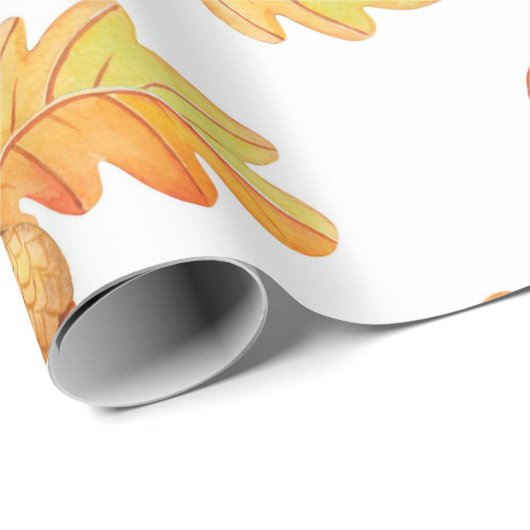Papier Cadeau motif sans soudure automne avec feuilles en chêne  (Coin rond)