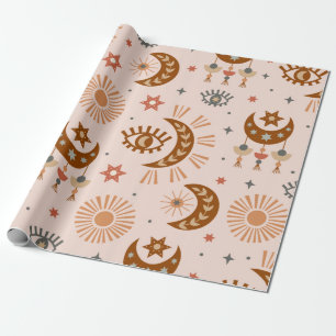 Papier Cadeau motif sans soudure avec oeil céleste, lune, soleil