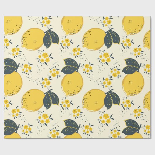 Papier Cadeau Motif sans soudure en agrumes avec citron jaune co (Plat)
