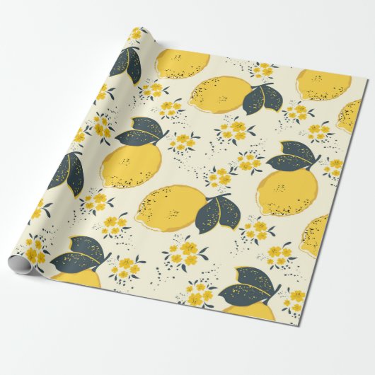 Papier Cadeau Motif sans soudure en agrumes avec citron jaune co (Déroulé)