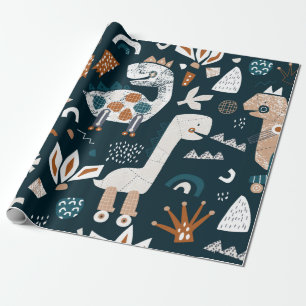 Papier Cadeau Motif sans soudure enfant avec dinosaure dessiné à