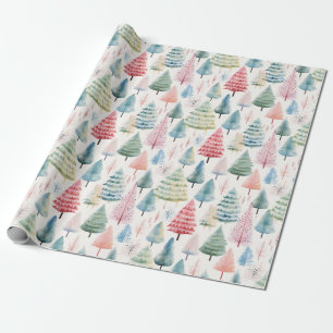 Papier Cadeau Motif sapins de Noël pastel colorés