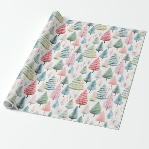 Papier Cadeau Motif sapins de Noël pastel colorés