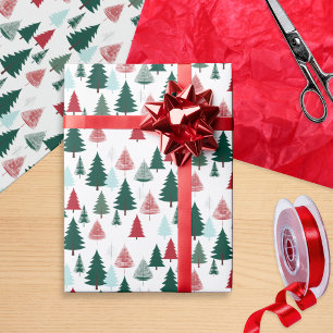 Papier Cadeau Motif sapins de Noël scandinaves Forêt de pins rus