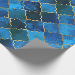 Papier Cadeau Motif Sapphire Gemstone & Gold Marocain Carrelage