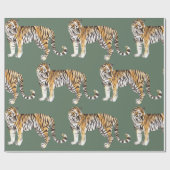 Papier Cadeau Motif sauvage des tigres d'aquarelle tropicale mod (Plat)