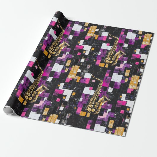 Papier Cadeau Motif saxophone coloré moderne (Déroulé)