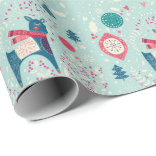 Papier Cadeau Motif scandinave de renne et de Noël d'arbres