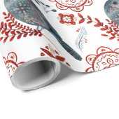 Papier Cadeau Motif scandinave d'oiseaux et de kaléidoscope (Coin rond)