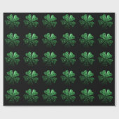 Papier Cadeau Motif Shamrock brillant vert foncé sur noir (Plat)