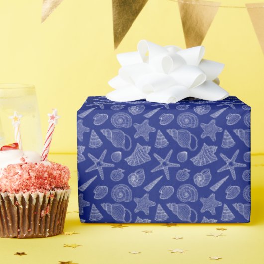 Papier Cadeau Motif Shell bleu clair (Fête d'anniversaire)