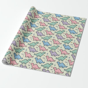 Papier Cadeau Motif silhouettes de dinosaures pixelisés de l'Arc