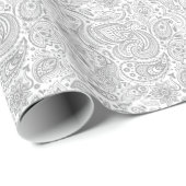 Papier Cadeau Motif Silver Grey Et Blanc Floral Paisley (Coin rond)