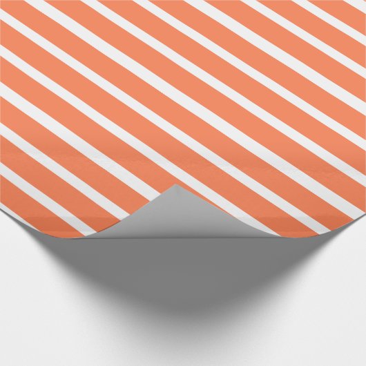 Papier Cadeau Motif simple corail et rayures blanches (Coin)