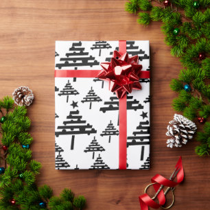 Papier Cadeau Motif simple d'arbre de Noël noir pour les fêtes