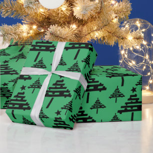Papier Cadeau Motif simple d'arbre de Noël noir vert vacances