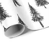 Papier Cadeau Motif simple d'arbre noir et blanc (Coin rond)